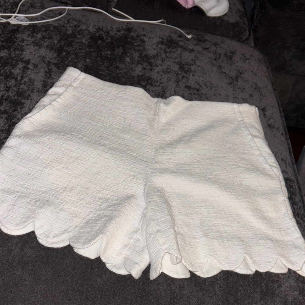 Trina Turk High Waist White Ruffled Shorts